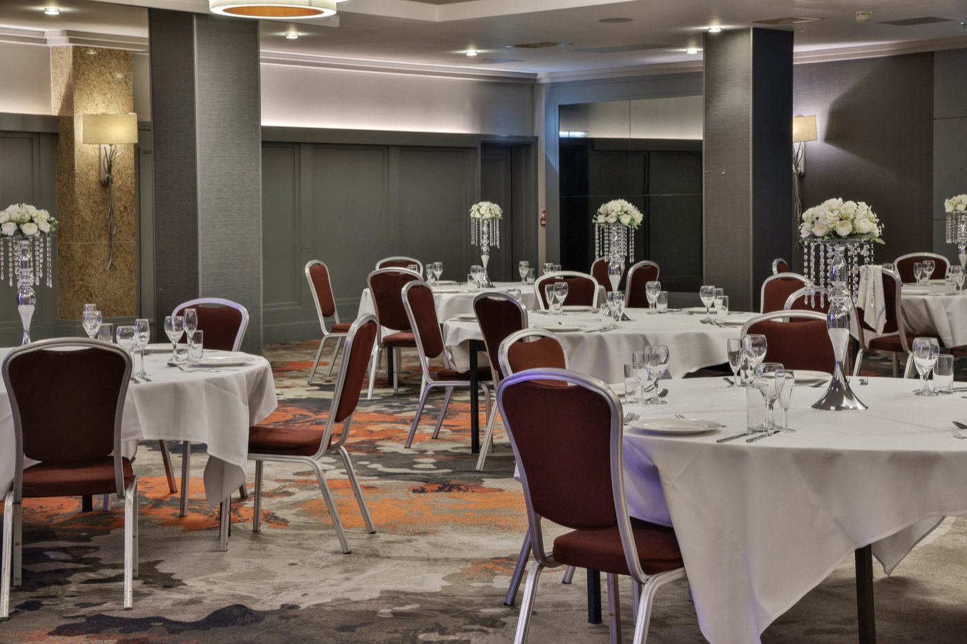 Wedding gala dinner set-up in the Ivy Suite at La Royale, Cricklewood