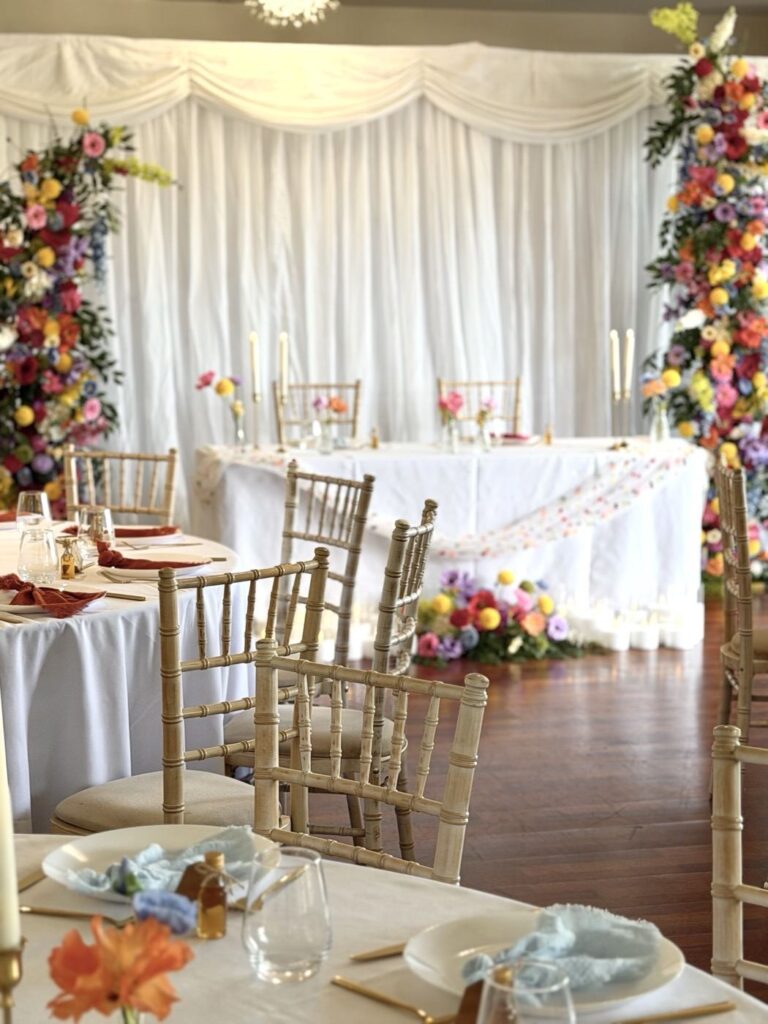 Top table with floral styling, Mill Green